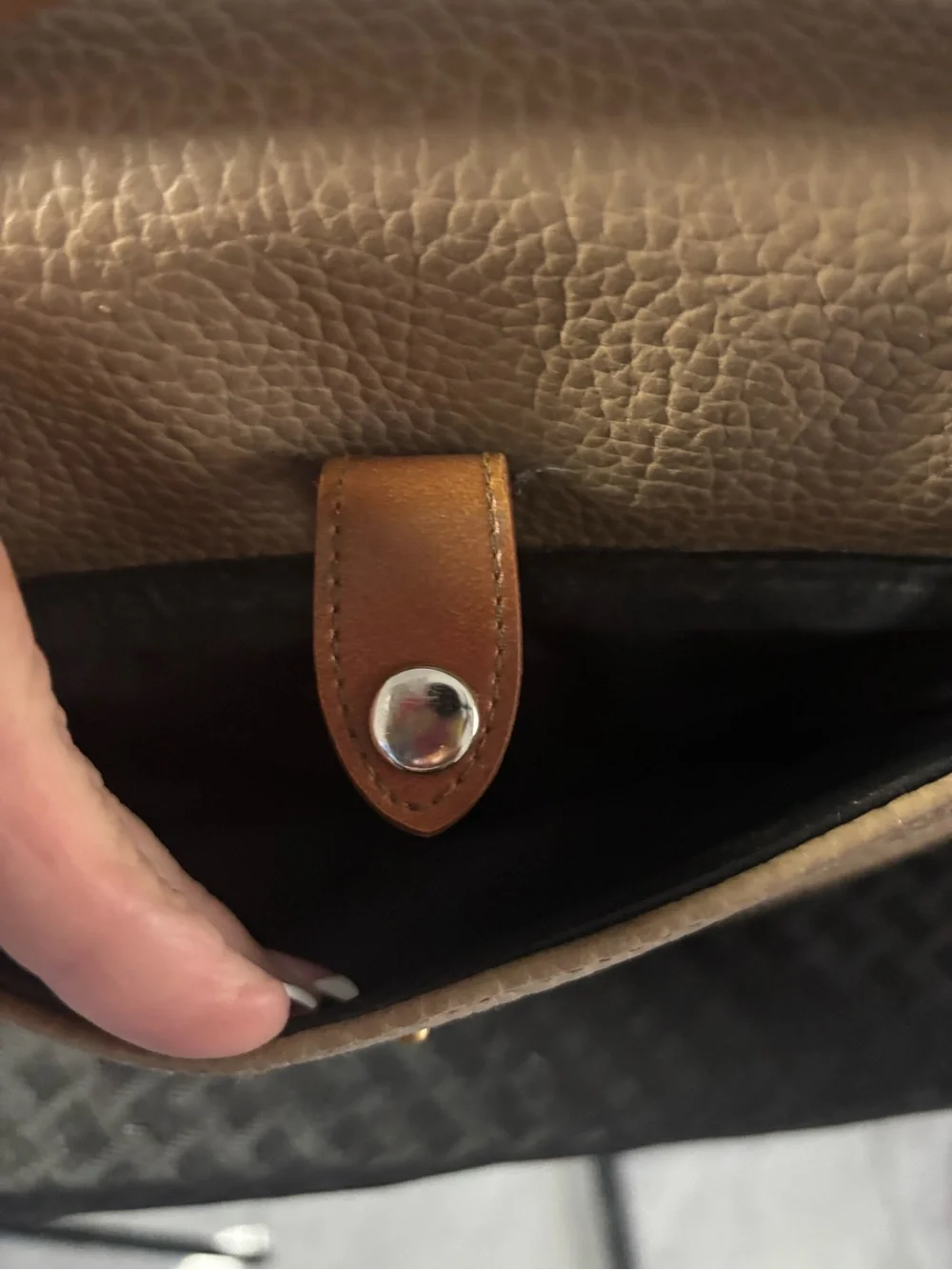 Vintage Dooney & Bourke All-Weather Leather taupe and British tan handbag